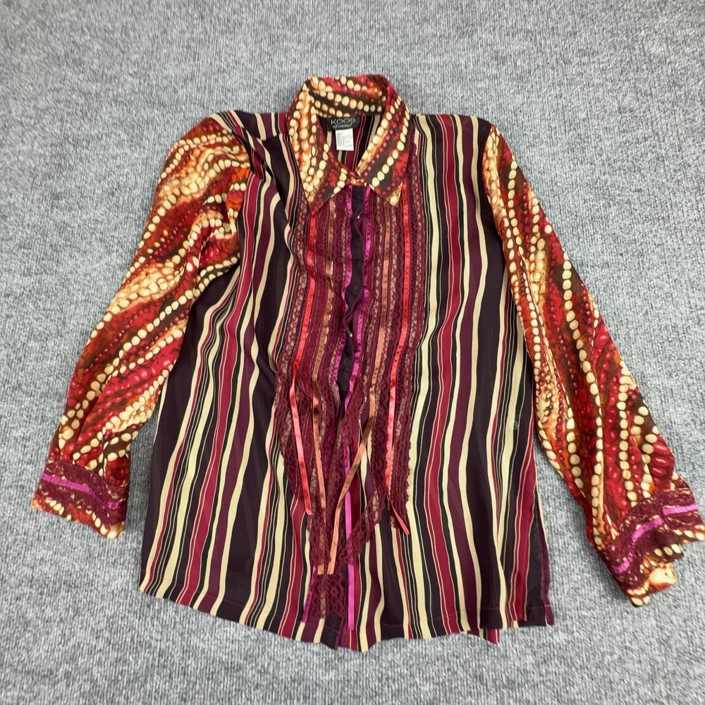 Koos Of Course Shirt Womens Medium Multicolor‎ Striped Ruffle Button Top Boho